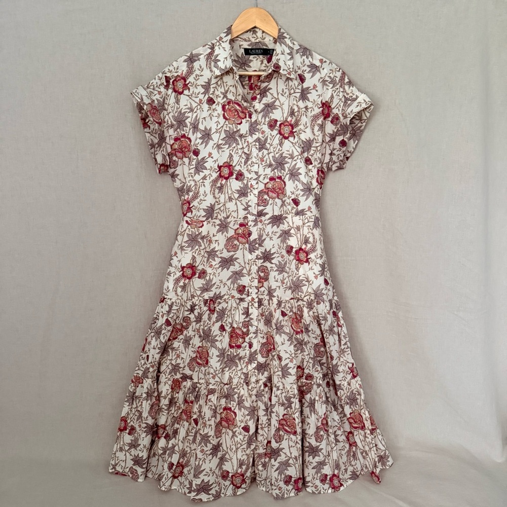Lauren Ralph Lauren | Floral Shirt Dress | Cream Multi - Picture 6 of 9